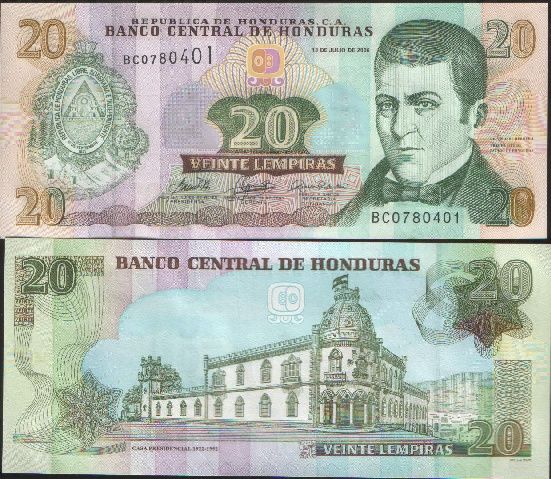 Honduras 20 Lempira 2006 P 93B UNC President Palace