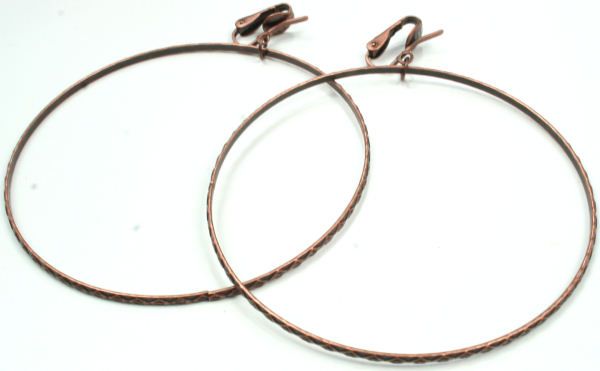 Clip on Hoop Earrings Huge Antique Copper Hoops Massive