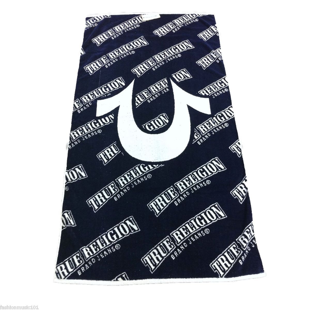 True Religion Horseshoe Terry Large Bath Cloth Beach Towel Navy