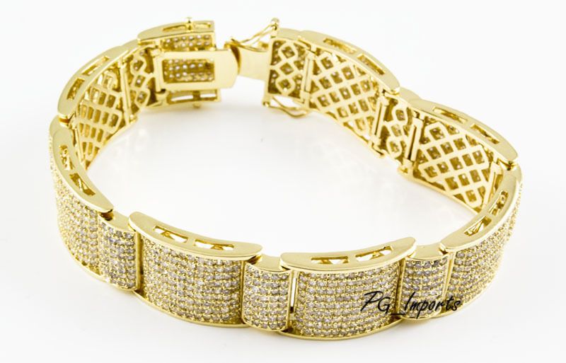  Plated Iced Out White Ice CZ Icy Hip Hop Pave Big Bracelet Iced
