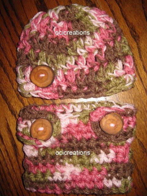 Crochet Baby Boy Diaper Cover and Beanie Hat in Pink Camo Ready to