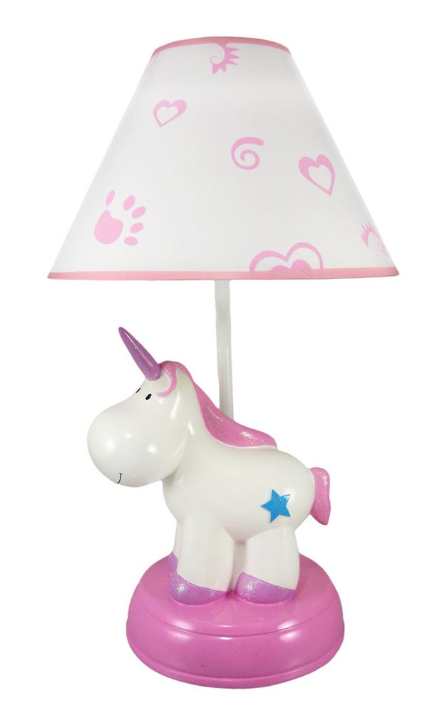 Adorable Pink White Unicorn Childrens Table Lamp