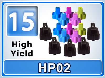 15 Pack HP 02 Photosmart C6250 6280 Ink Cartridge HP 02