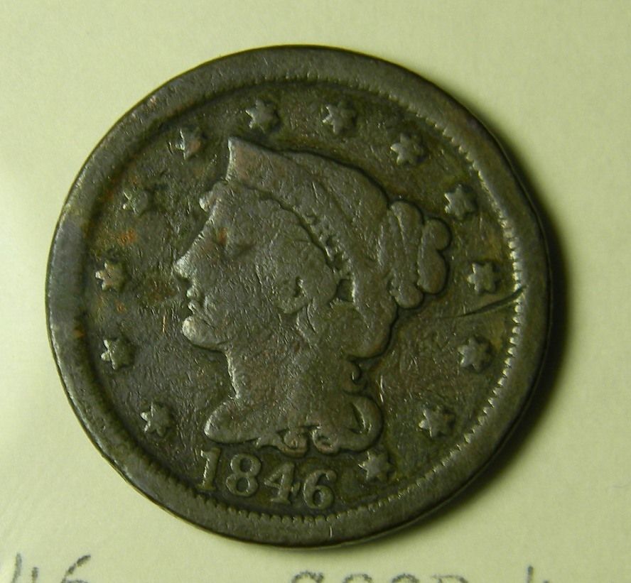 1846 Braided Hair Large Cent Good Condition 