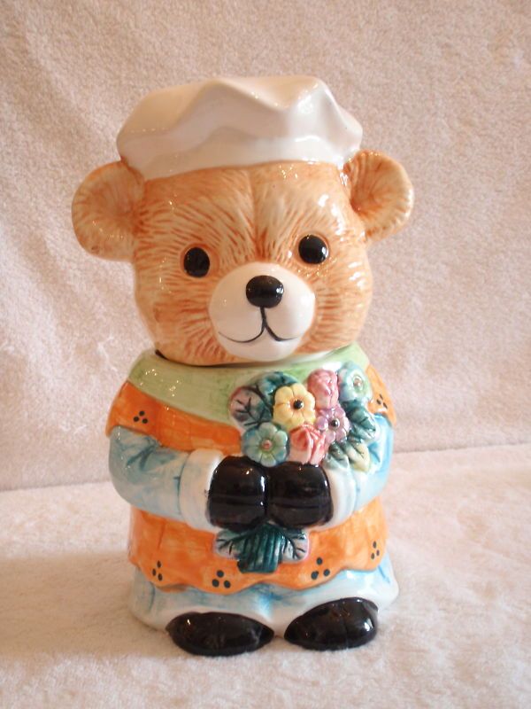 Vintage Gibson Housewares Bear with Flowers Cookie Jar