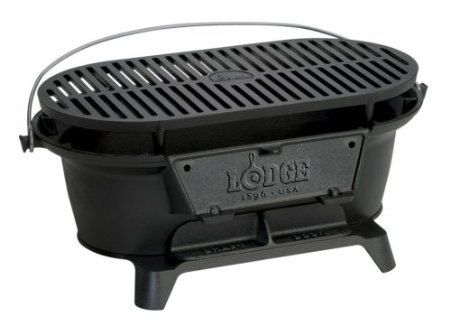 Lodge Outdoor Cooking Rugged Charcoal Iron BBQ Grill Patio Portable