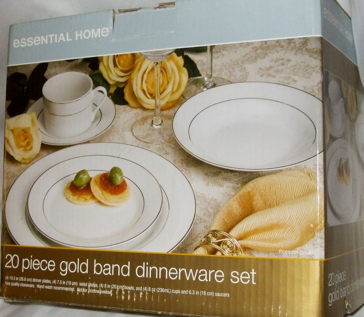 Essential Home 20 Piece GOLD band Dinnerware Set Fine Quality