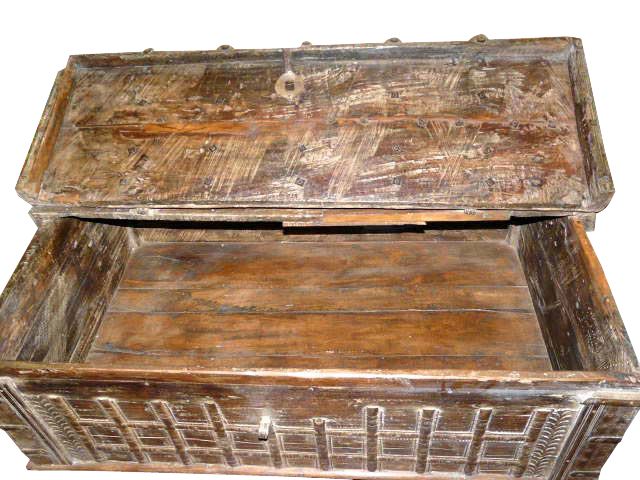 Antique Teak Hope Chest Rustic Pitara Iron Straps India Furniture