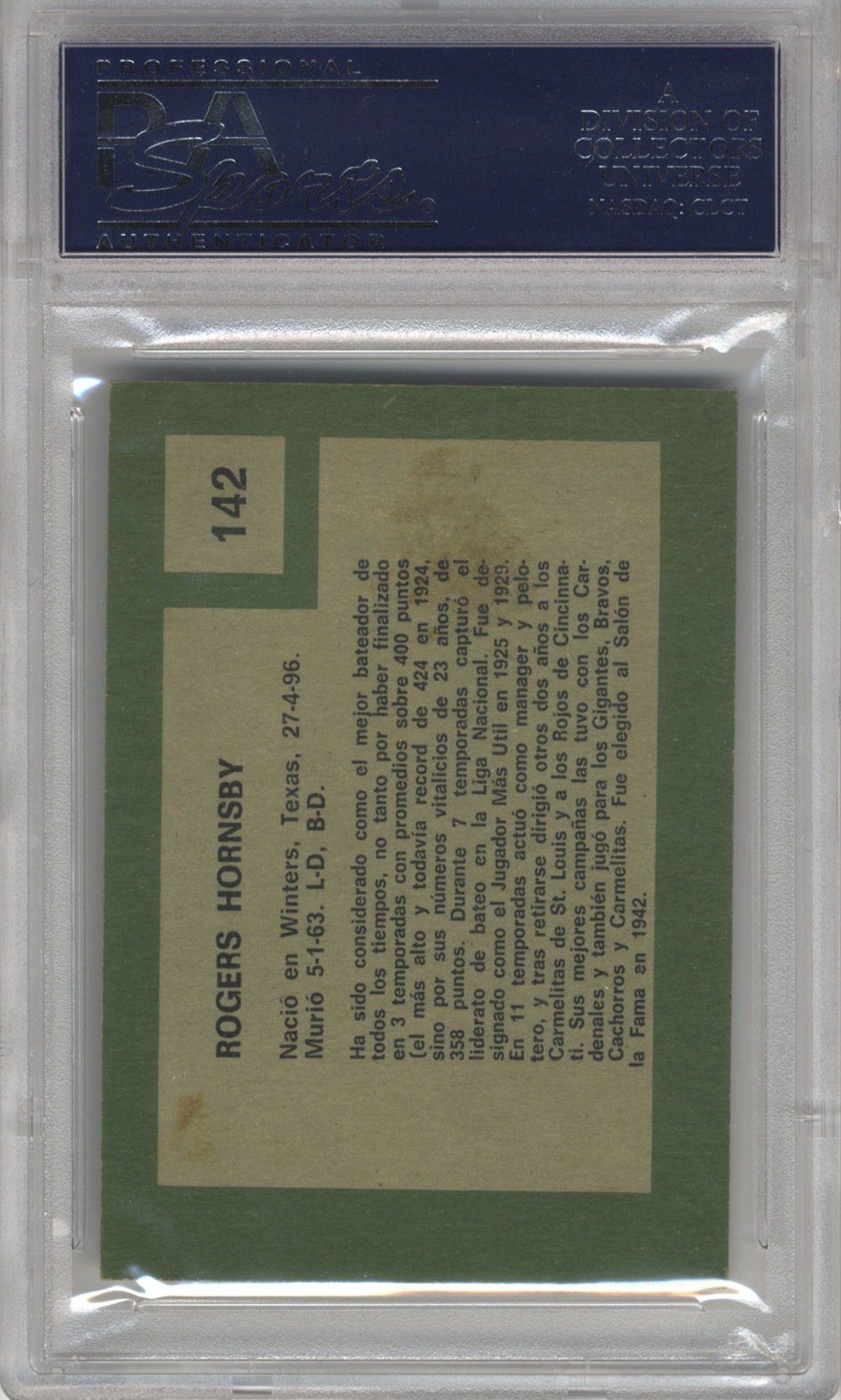 Rogers Hornsby 1967 Venezuela Topps 142 PSA 5