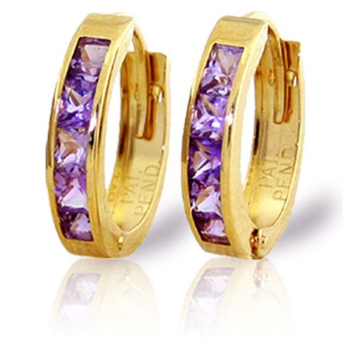 GAT 14k Gold Hoop Huggie Earrings with Natural Amethysts