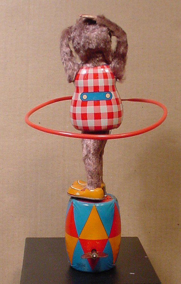 Mechanical Hula Hoop Monkey in Original Box Made by Plaything Made in