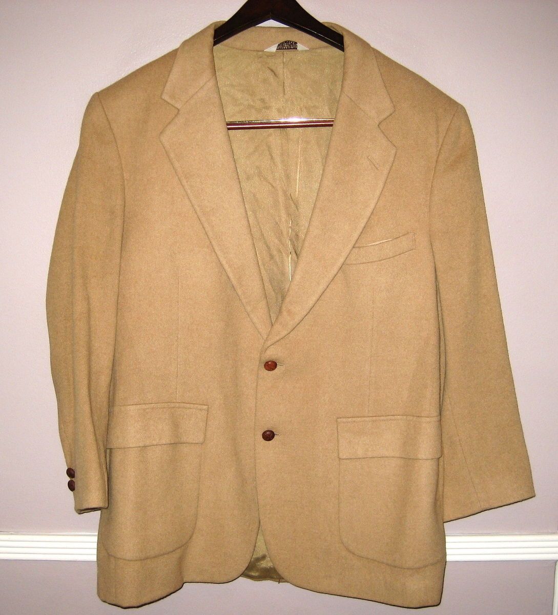 Mens Hunt Valley Tan 100 Camel Hair Blazer Sport Coat Size 44R on PopScreen