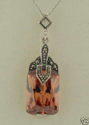 Marcasite St Silver Dangle Citrine Solitaire Pendant