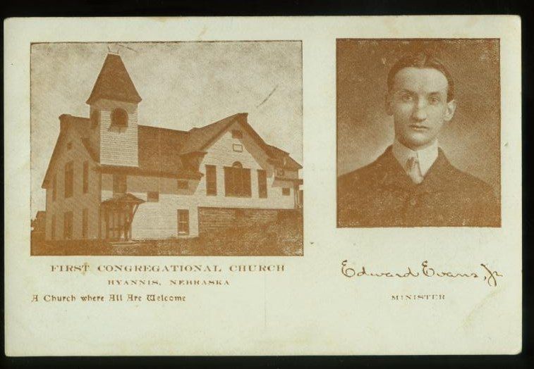 1st Congregational Church Hyannis NE Postcard Pastor S11 22S