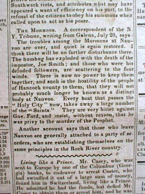 Orig 1844 Vermont Newspapers Mormon War Nauvoo Illinois Joseph Smith