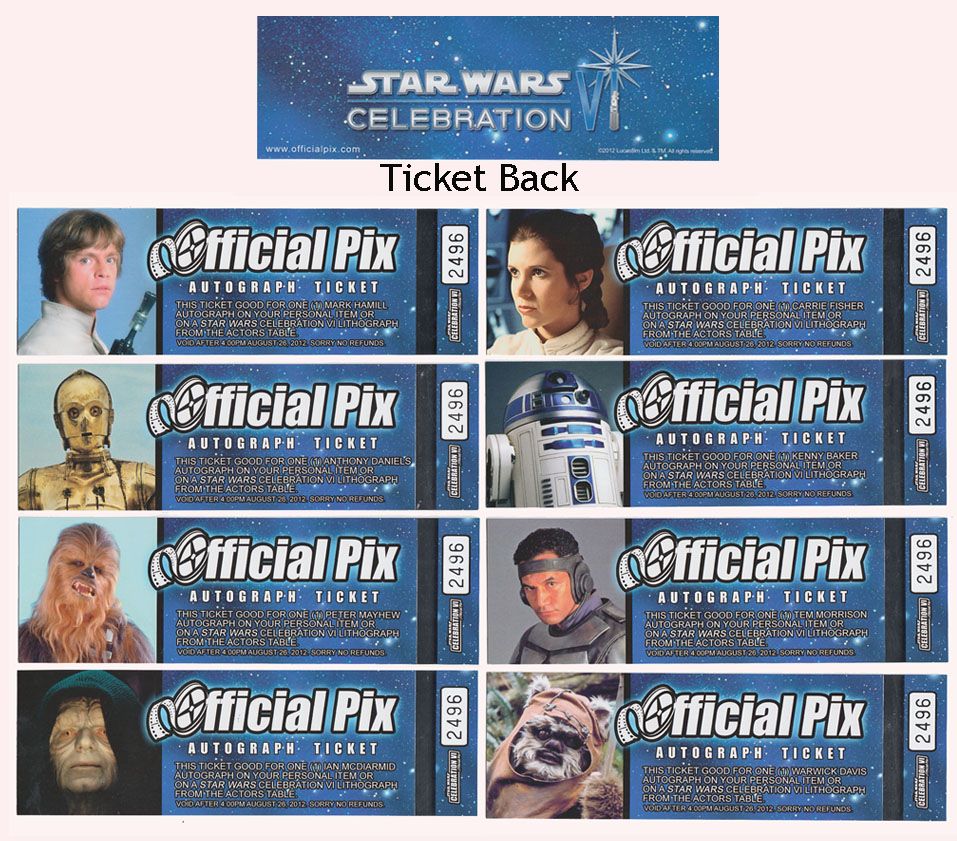  Celebration 6 VI Autograph Ticket Card Set Hamill Fisher Ian McDiarmid