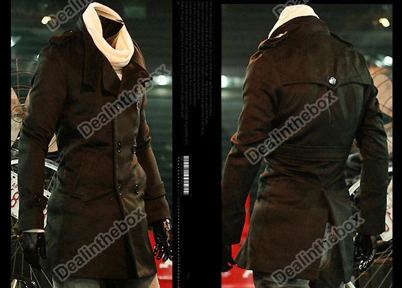 Korea Slim Mens Classic Double Breasted Wool Coat Jacket Windbreak 2