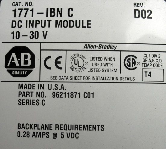 Allen Bradley PLC 5 DC Input Module 1771 Ibn C