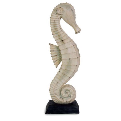 DESCRIPTION Coastal off white sand washed sea horse statue.