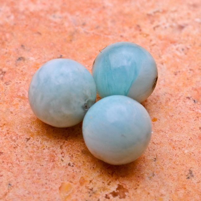 7mm 3 Pcs Natural Dominican Republic Larimar Gemstone Round Beads