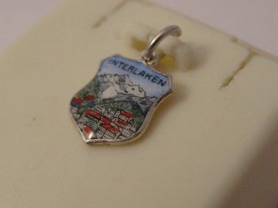 Vintage 800 Silver Enamel Shield Charm of Interlaken 1 2G