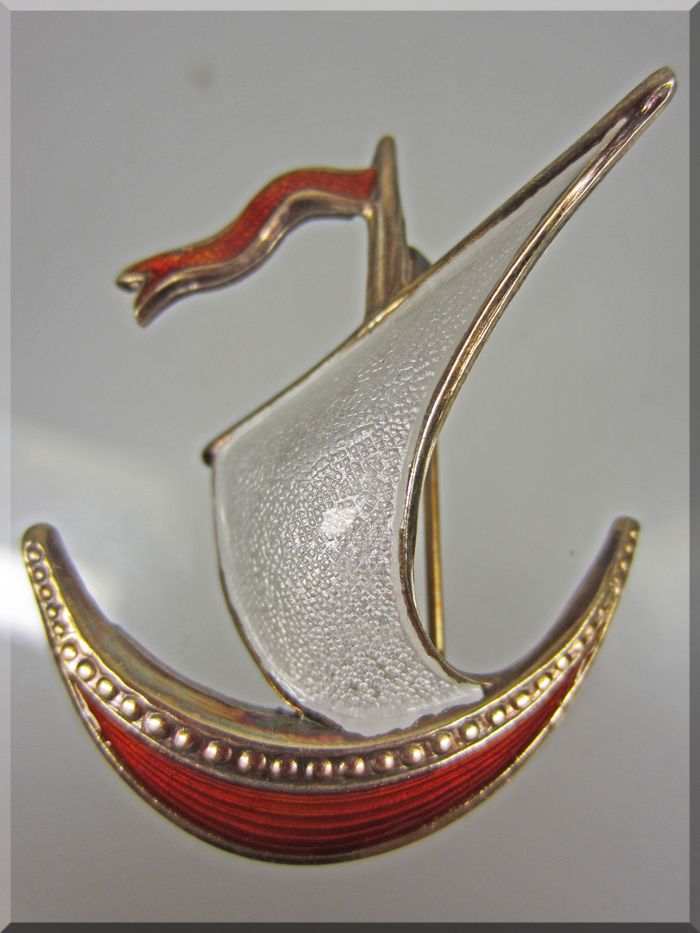 Ivar T. Holth Norwegian Sterling and Enamel Scandinavian Ship Pin