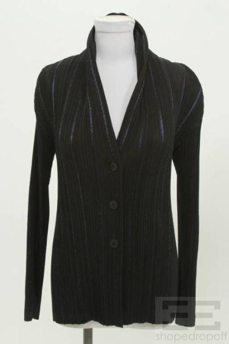 Issey Miyake Fete Black Navy Ribbon Pleated Jacket Size 2