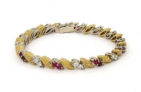 Two Tone 18K Gold 5 Carats Diamonds Rubies Bracelet