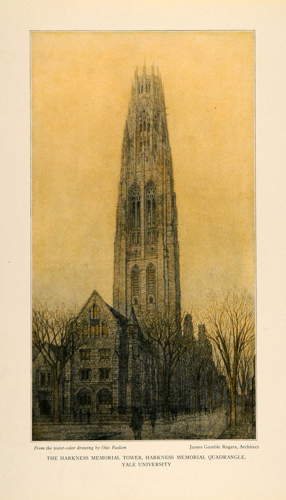1921 Print Yale Harkenss Memorial Tower Otta Faelton Original