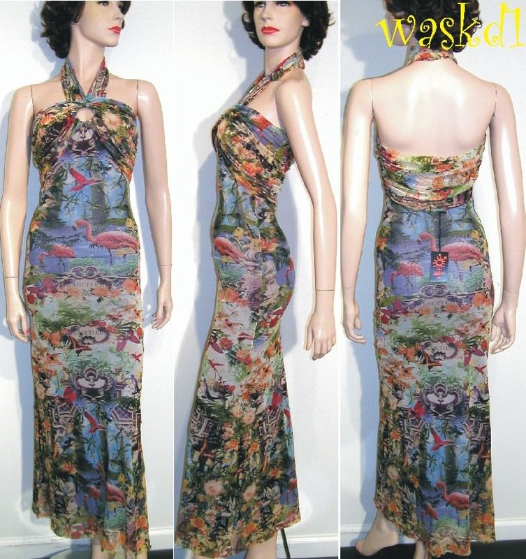 Authentic JEAN PAUL GAULTIER mesh Blue FLAMINGO halter Dress NWT