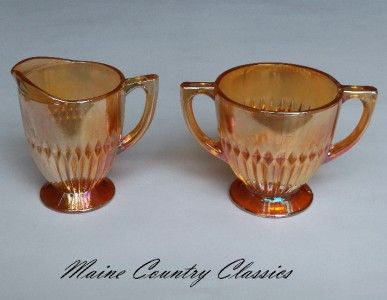 Vintage Jeannette Anniversary Creamer Sugar Marigold Iridescent