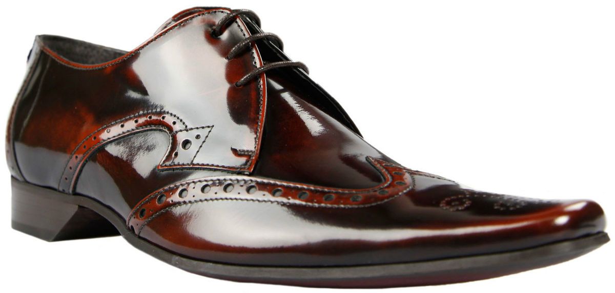 Jeffery West Black Line Brown High Shine Brogue Shoes