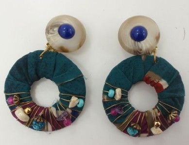 Vtg Chunky Earrings Hoop Clips Gypsy Semi Precious STN