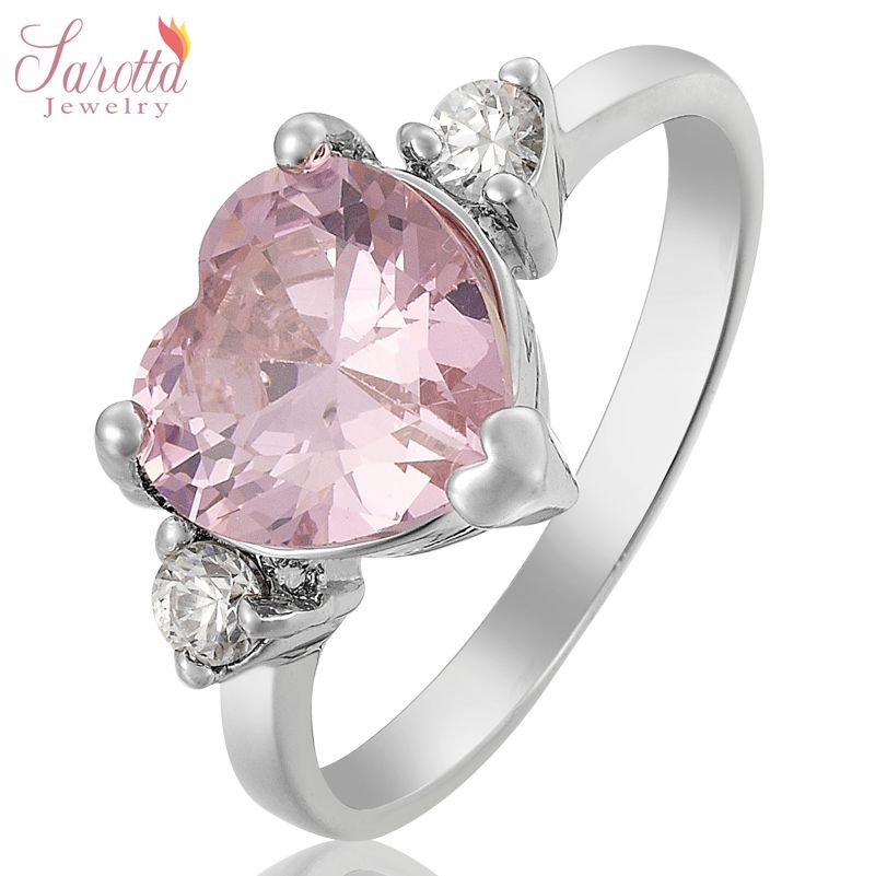  FASHION JEWELRY PINK SAPPHIRE WHITE GOLD GP COCKTAIL GEM RING SIZE 8 Q