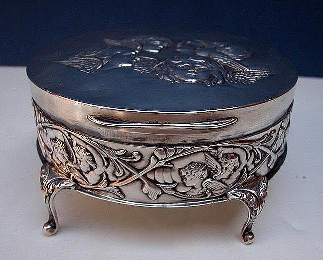  Art Nouveau Jewelry Box Footed with Hinged Lid Circa 1900