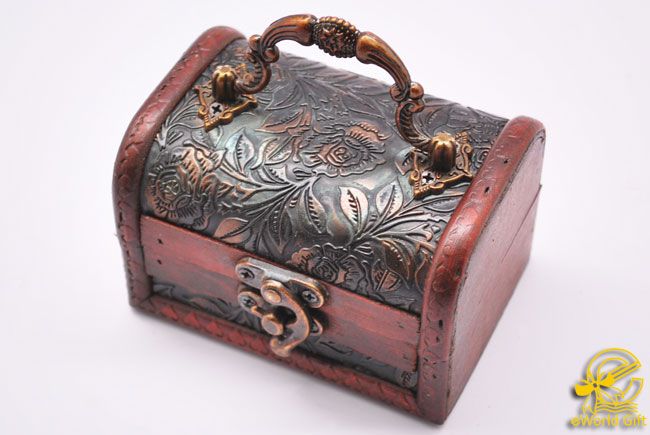 Mini Wooden Treasure Chest Wood Jewelry Box Storage Box