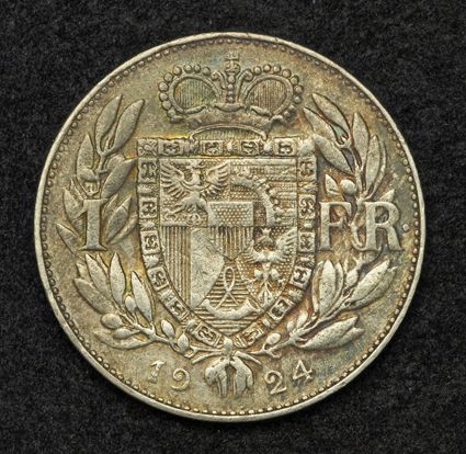 1924 Liechtenstein Prince Johann II The Good Silver 1 Krone Coin VF
