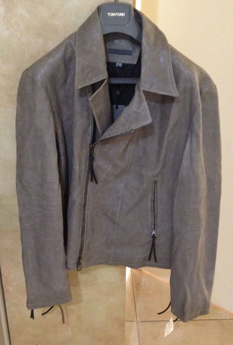 Gorgeous Gray John Varvatos Leather Jacket Size 52 Italian