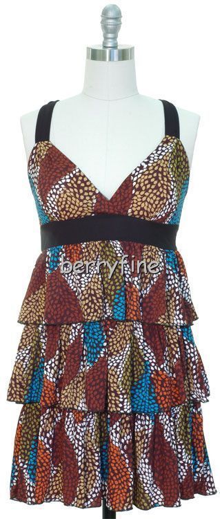 BFS04 New Jon Anna Size M Brown Rear x Strap Back Ruffle Tiered Dress  