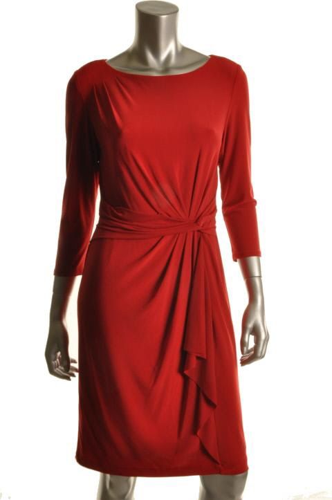 Jones New York NEW Red Flounce Side Drape Cocktail Dress 6 BHFO  