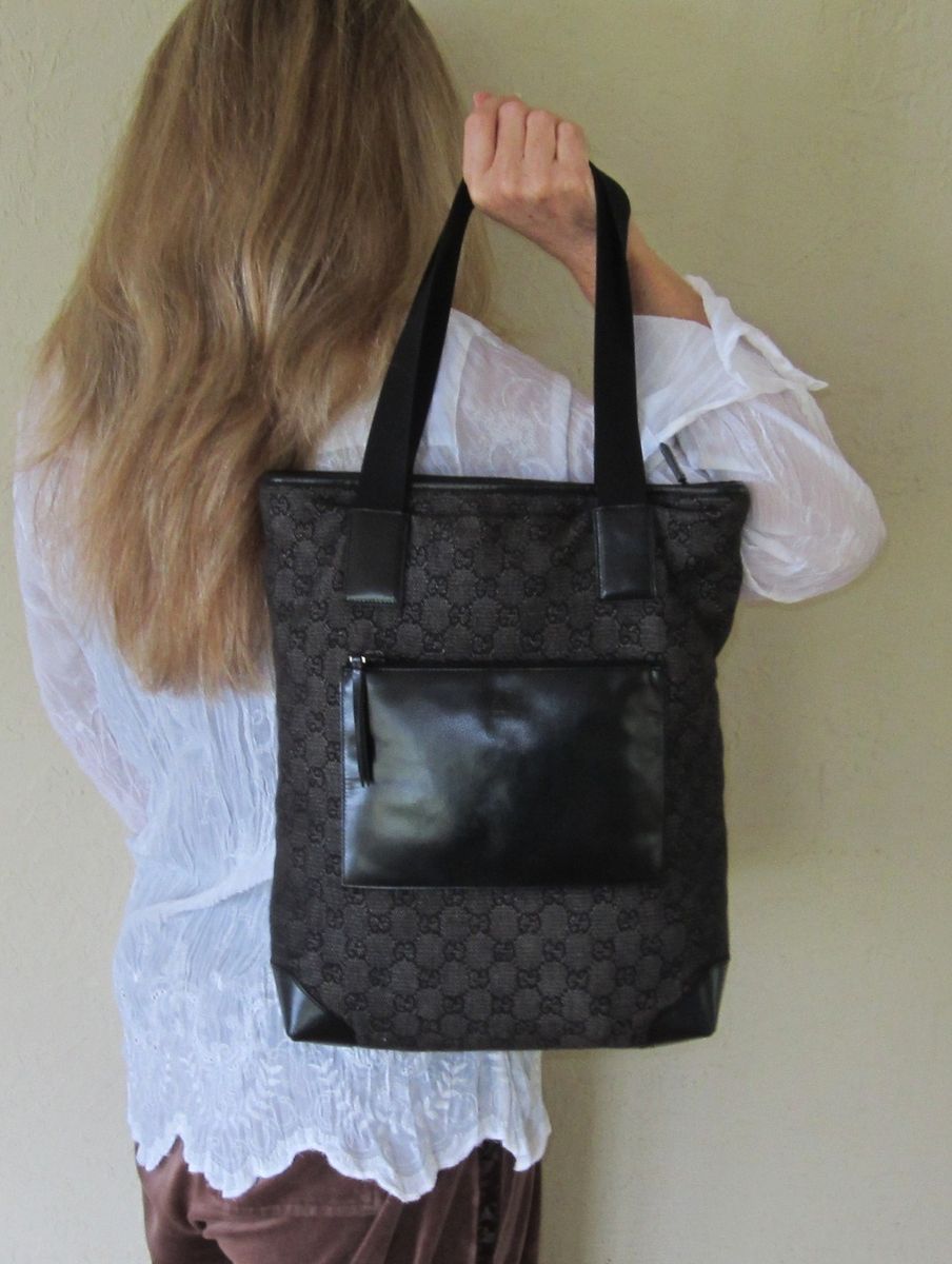 800 Genuine Gucci Black GG Monogram Purse Large Tote Bag