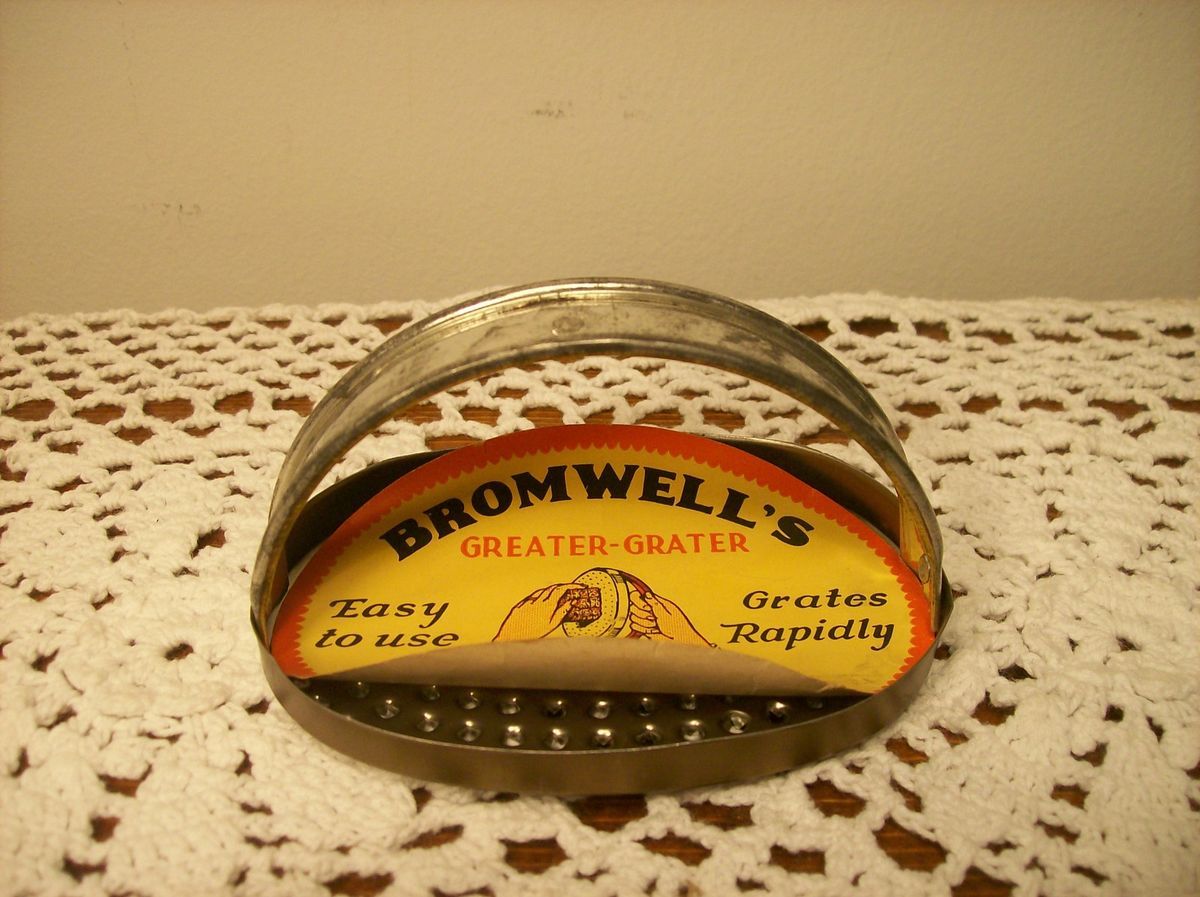 Vintage Bromwells Oval Tin Handheld Grater, NOS Never Used, with