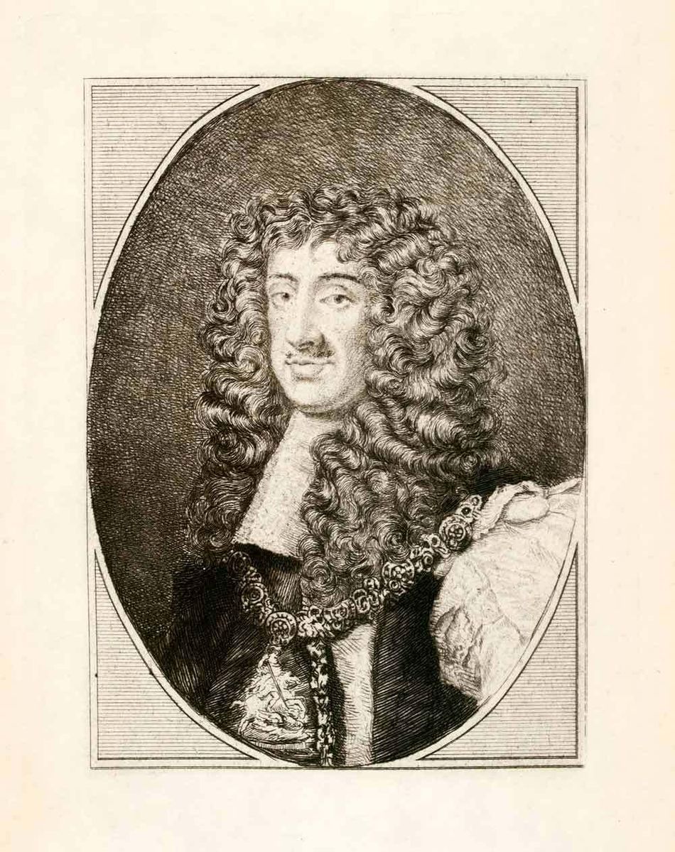 1899 Etching King Charles II England Scotland Ireland Royal Portrait