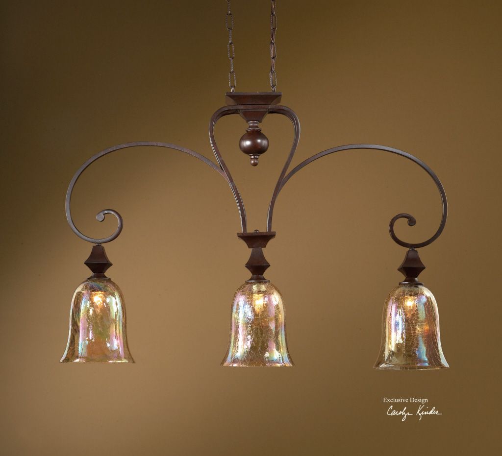 Elba 3 Light Iron Glass Kitchen Island Chandelier