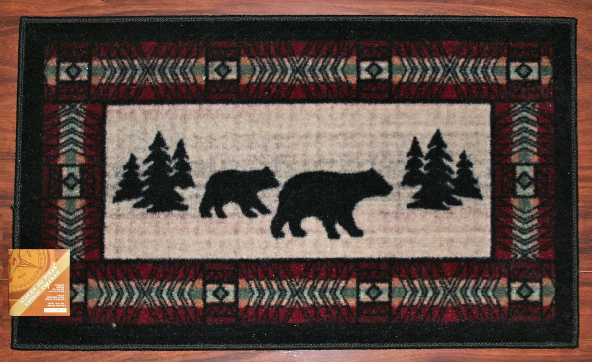  Lodge Bear Paws Black Red Pine Kitchen Rug Mat Washable Mats Rugs