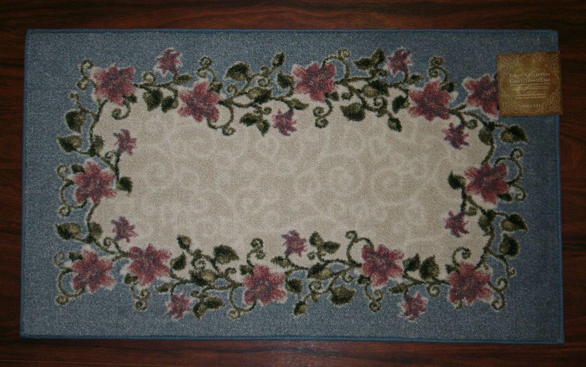 2x3 Kitchen Rug Mat Floral Flowers Pink Blue Ivory Washable Rugs