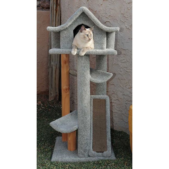 Cat Condos Large Cat Pagodas Tree Gray Carpet Wood Pet Scratchers