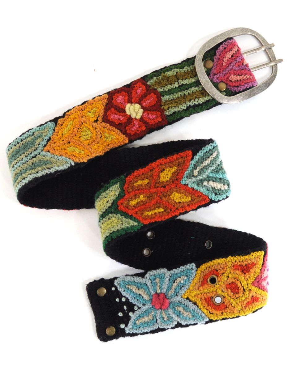 Jenny Krauss Wool Embroidered Belts Brights Black Background s M L XL