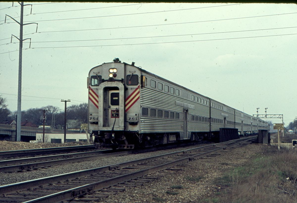 Burlington control car bi level # 791 @ La Grange IL. 1973 Agfa slide