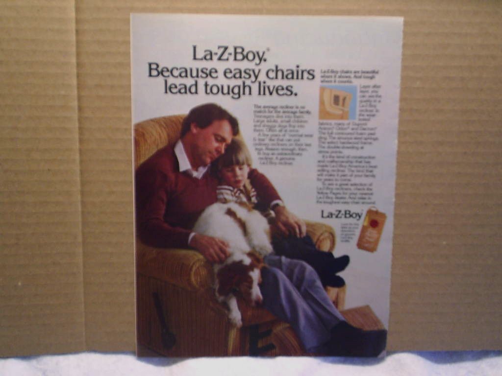 1984 La Z Boy Recliner Chair Father Son Dog Lazy Ad